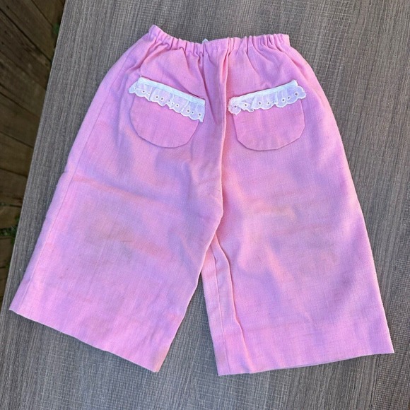 Vintage 1970s Pants Infant Size 18 Months Pink Eyelet Pockets Pull On Retro - Picture 1 of 10